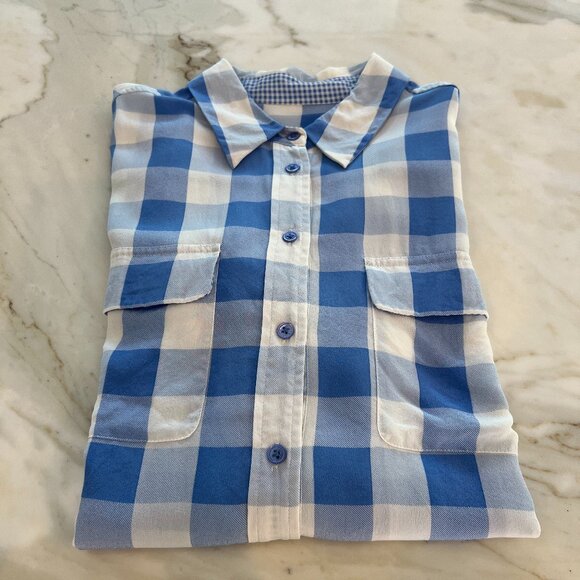 EQUIPMENT BLUE WHITE CHECKERED SILK SHIRT SIZE MEDIUM - Picture 15 of 17
